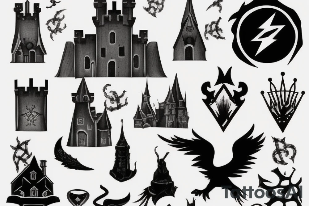 a black castle tower tattoo idea