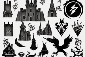 a black castle tower tattoo idea