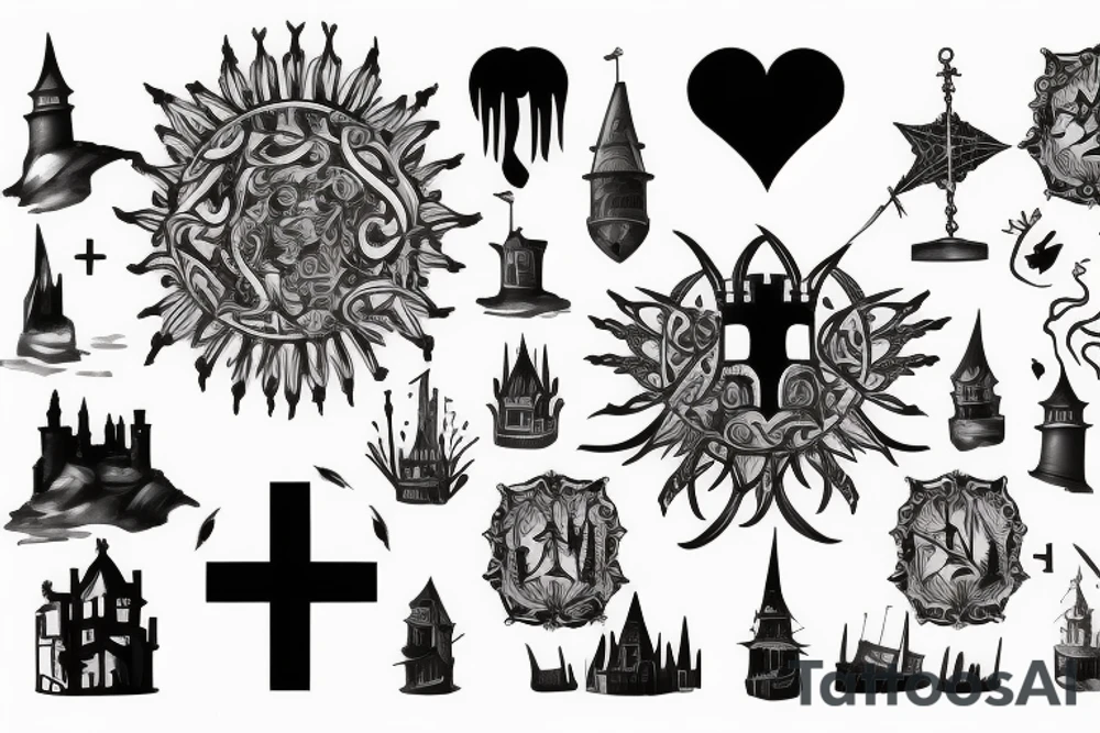 a black castle tower tattoo idea