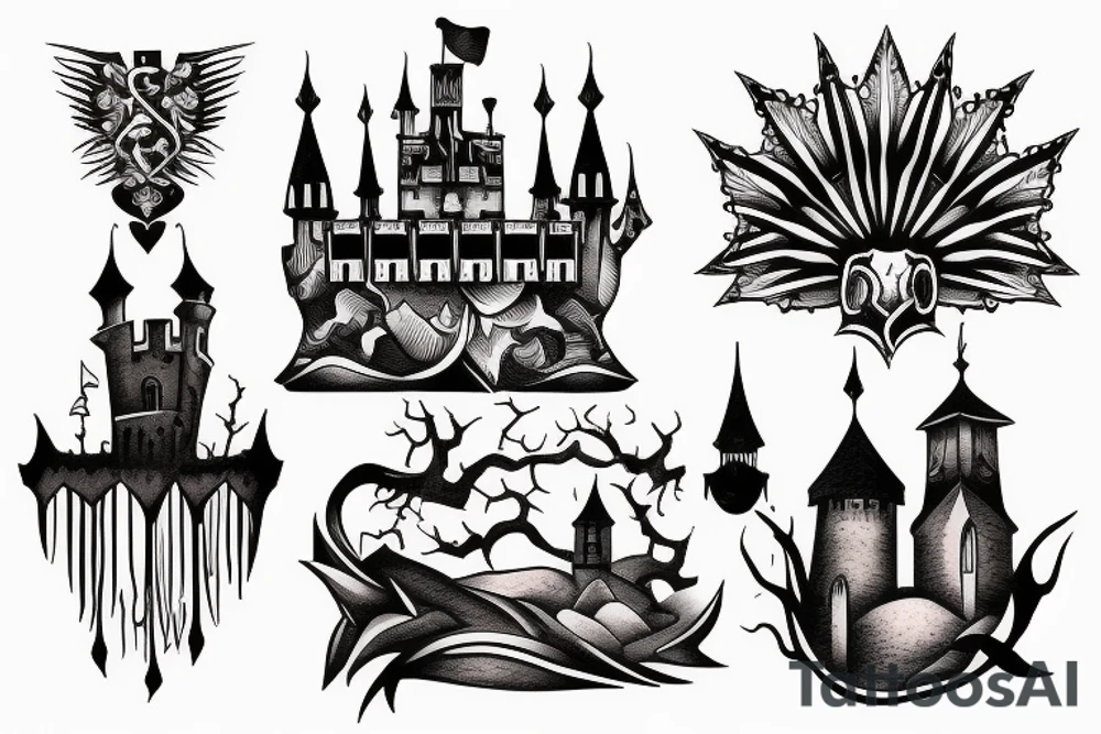 a black castle tower tattoo idea