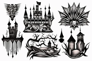 a black castle tower tattoo idea
