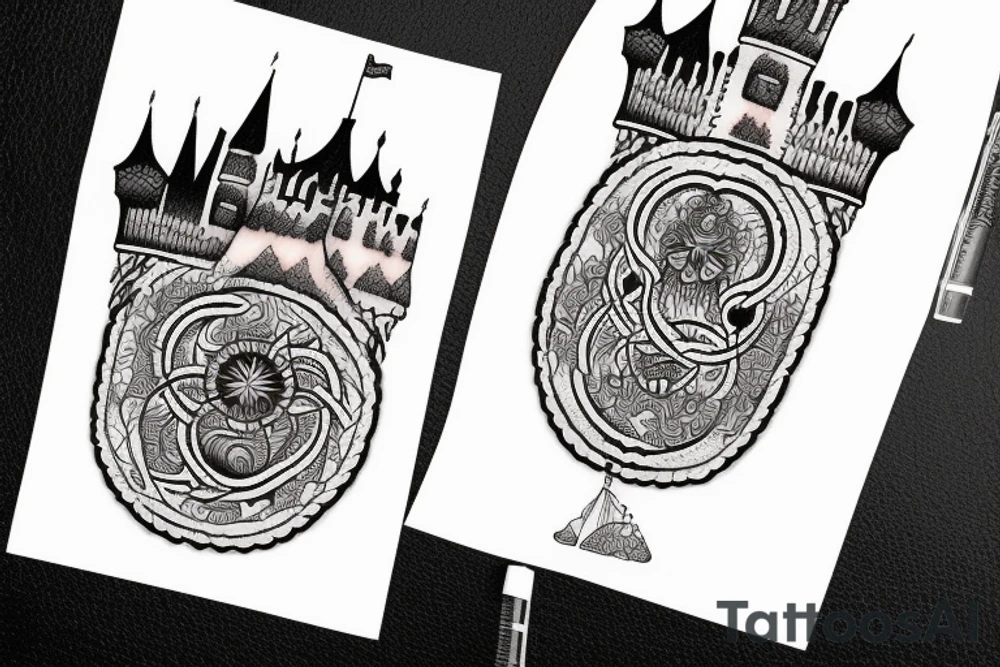 a black castle tower tattoo idea