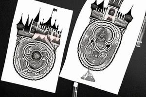 a black castle tower tattoo idea