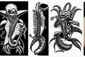 xenomorph fighting a mafia racoon with guns tattoo idea