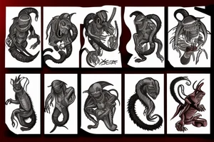 xenomorph fighting a mafia racoon tattoo idea