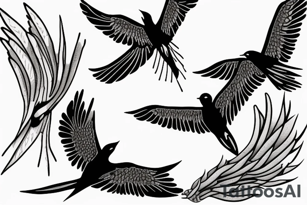 Three swallows flying with lavender sprig tattoo idea
