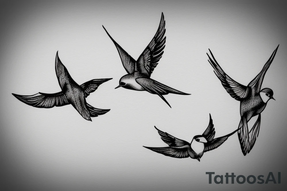 Three swallows flying with lavender sprig tattoo idea