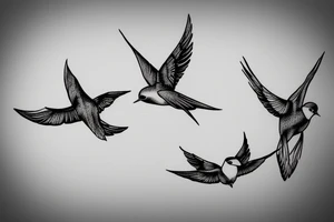 Three swallows flying with lavender sprig tattoo idea