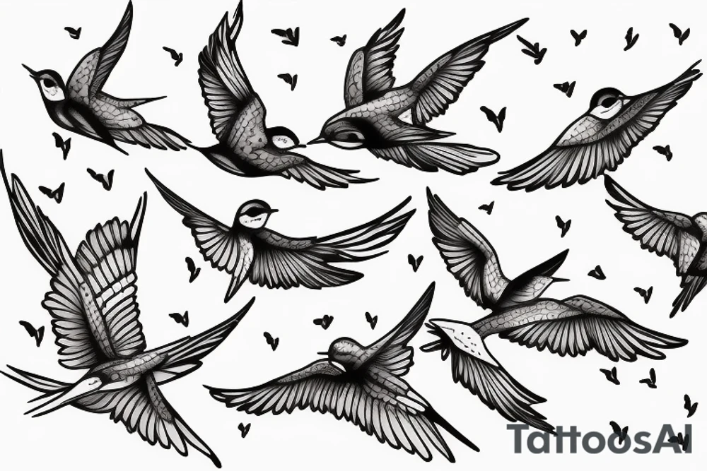 Three swallows flying with lavender sprig tattoo idea