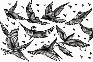 Three swallows flying with lavender sprig tattoo idea