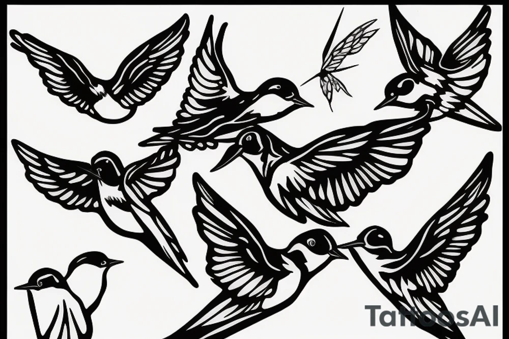 Three swallows flying with lavender sprig tattoo idea