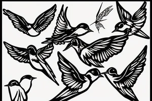 Three swallows flying with lavender sprig tattoo idea