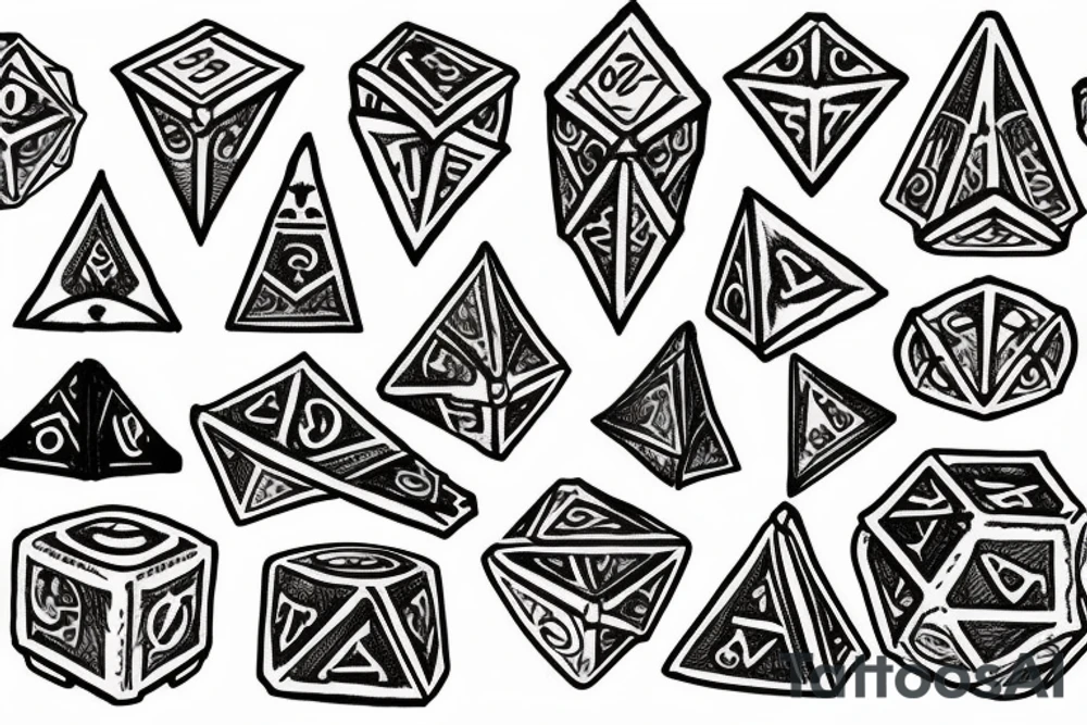 dagger made out of dungeons & dragons dice tattoo idea