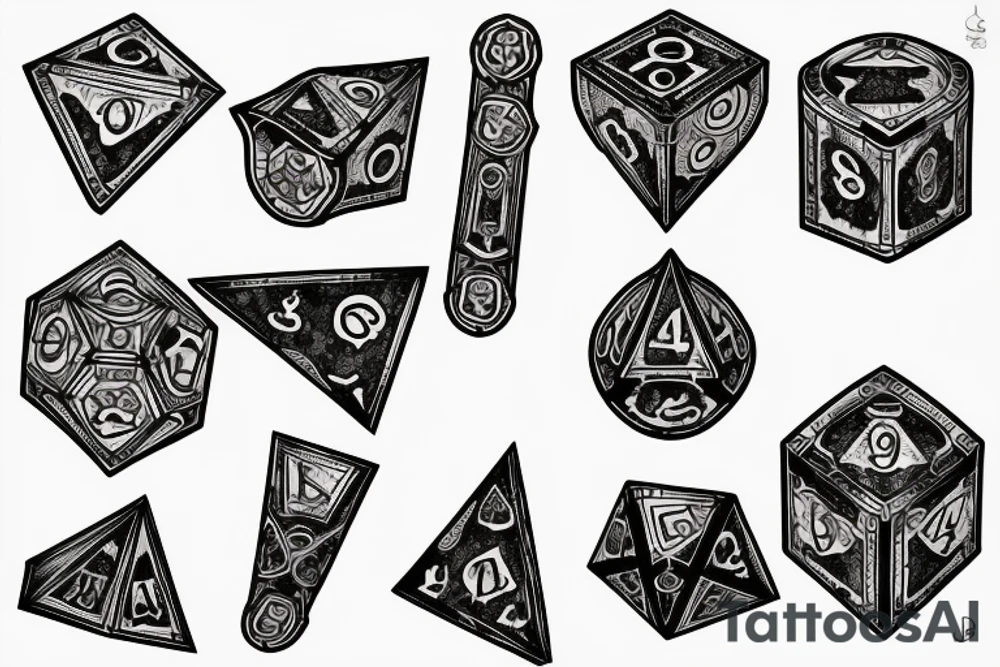 dagger made out of dungeons & dragons dice tattoo idea