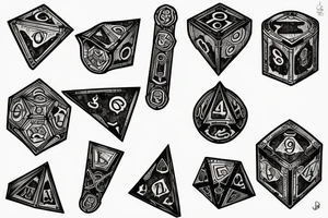 dagger made out of dungeons & dragons dice tattoo idea