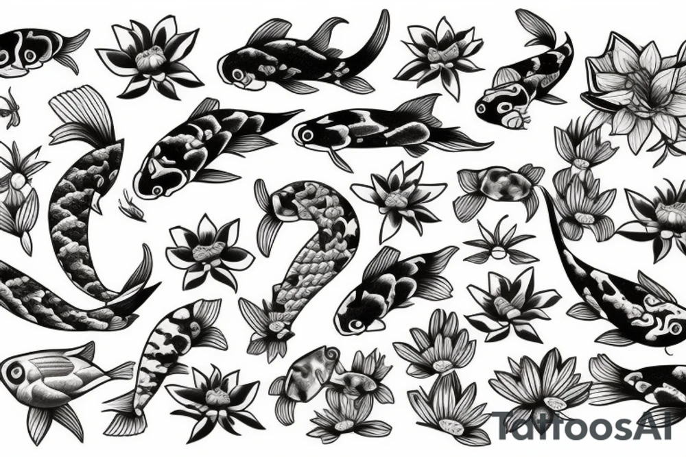 Koi fish water and flowers tattoo idea