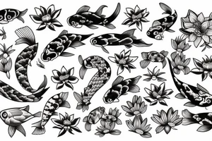 Koi fish water and flowers tattoo idea