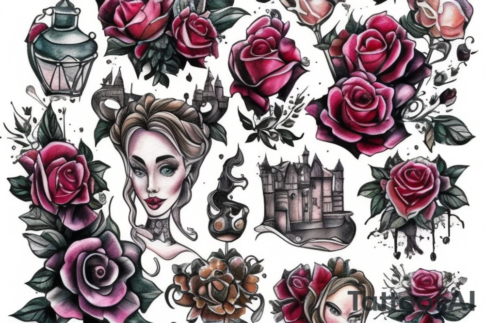 Beauty and the beast mirror and castle tattoo idea