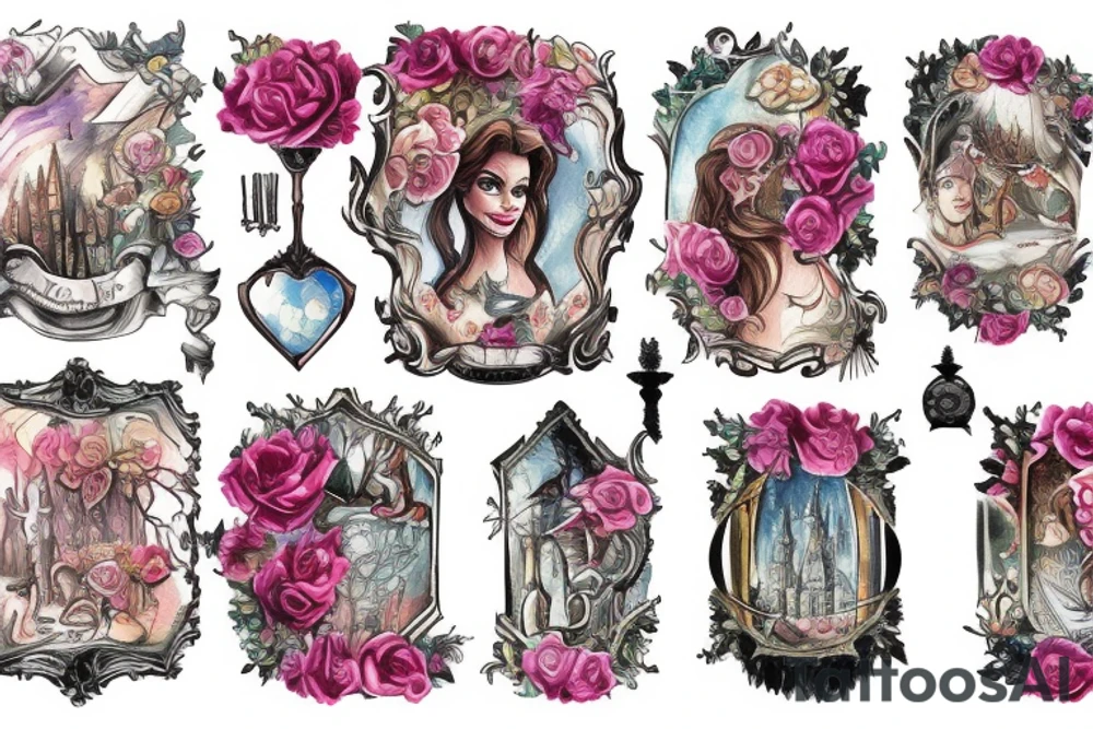 Beauty and the beast mirror and castle tattoo idea