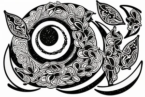 A moon made out of a clementine with orange blossoms in the traditional style tattoo idea