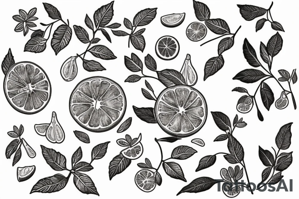 clementine with orange blossoms in the traditional style tattoo idea