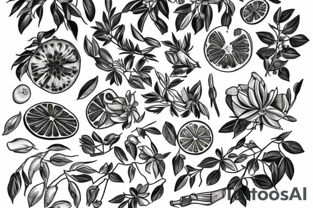 clementine with orange blossoms in the traditional style tattoo idea