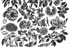 clementine with orange blossoms in the traditional style tattoo idea
