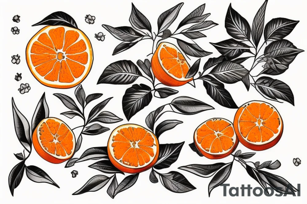 clementine with orange blossoms in the traditional style tattoo idea