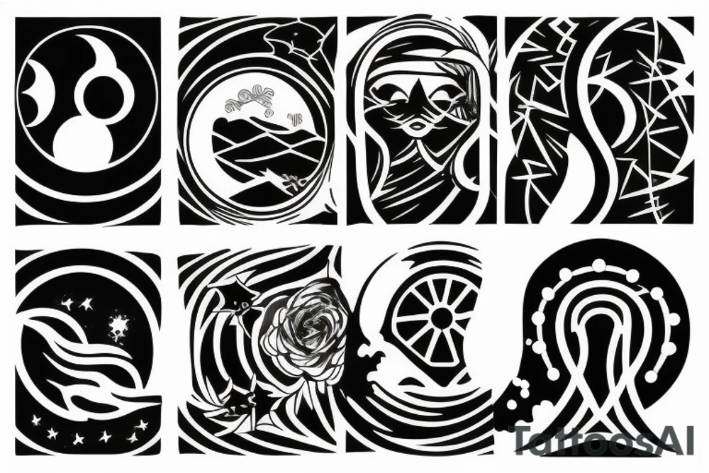 Symmetrical sunset and moonrise tattoo idea