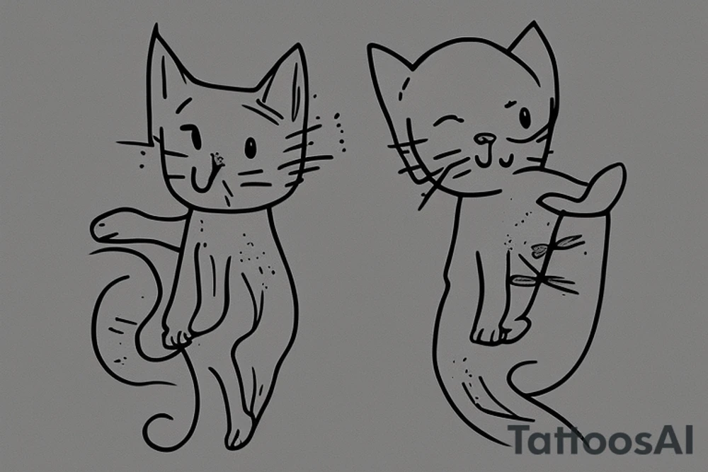 Minimalistic cat lines giving high five tattoo idea