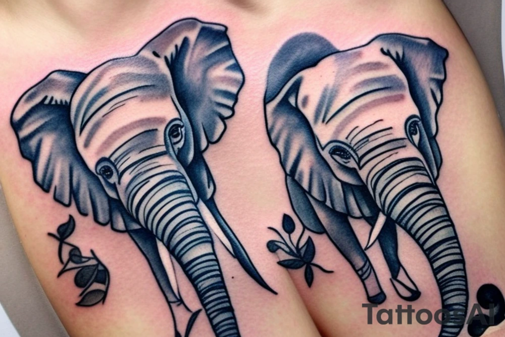 cute baby elephant with long eye lashes, full portrait tattoo idea