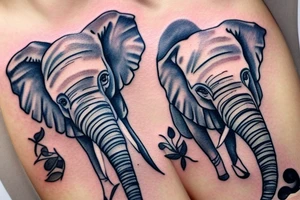 cute baby elephant with long eye lashes, full portrait tattoo idea