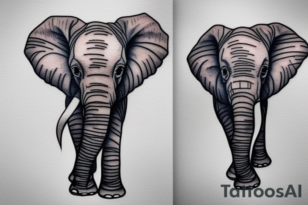 cute baby elephant with long eye lashes, full portrait tattoo idea