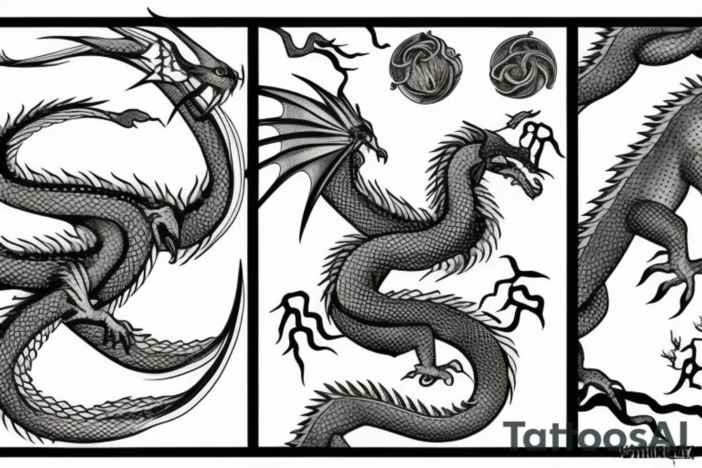 a dragon with a weeping willow tree tattoo idea