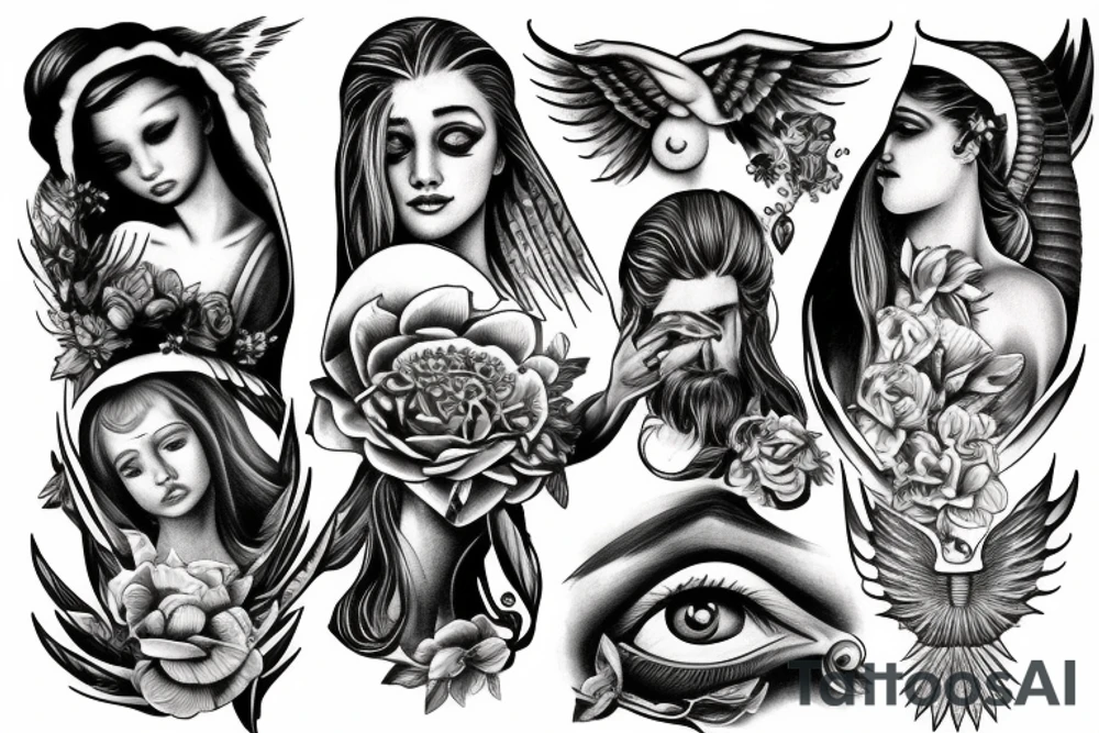 God, angels, eye crying tattoo idea