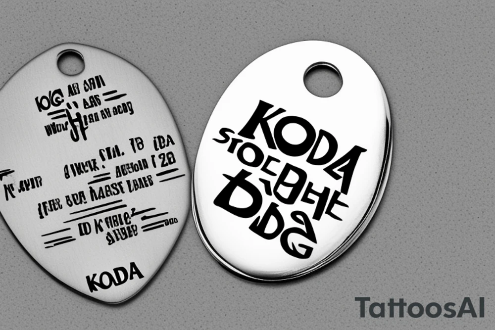 dog tag wit the name koda tattoo idea