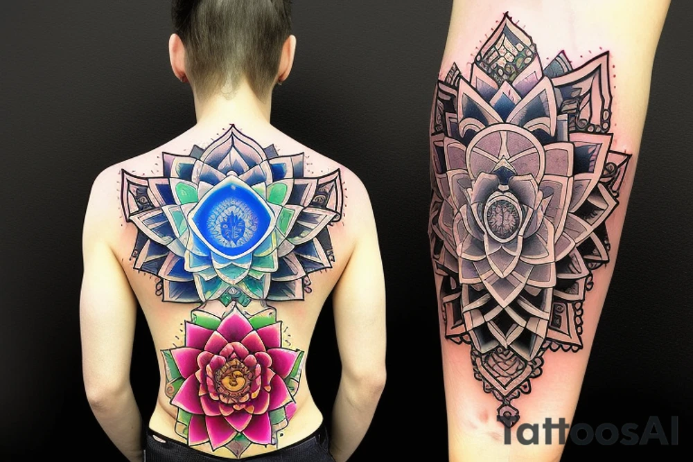 7 chakras with lotus at the top tattoo idea