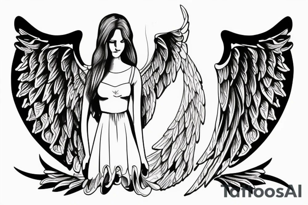 Angel standing and praying with halo and wings tattoo idea