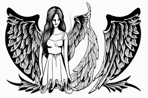 Angel standing and praying with halo and wings tattoo idea
