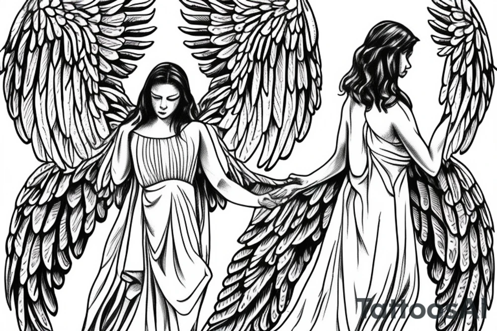 Angel standing and praying with halo and wings tattoo idea