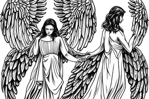 Angel standing and praying with halo and wings tattoo idea
