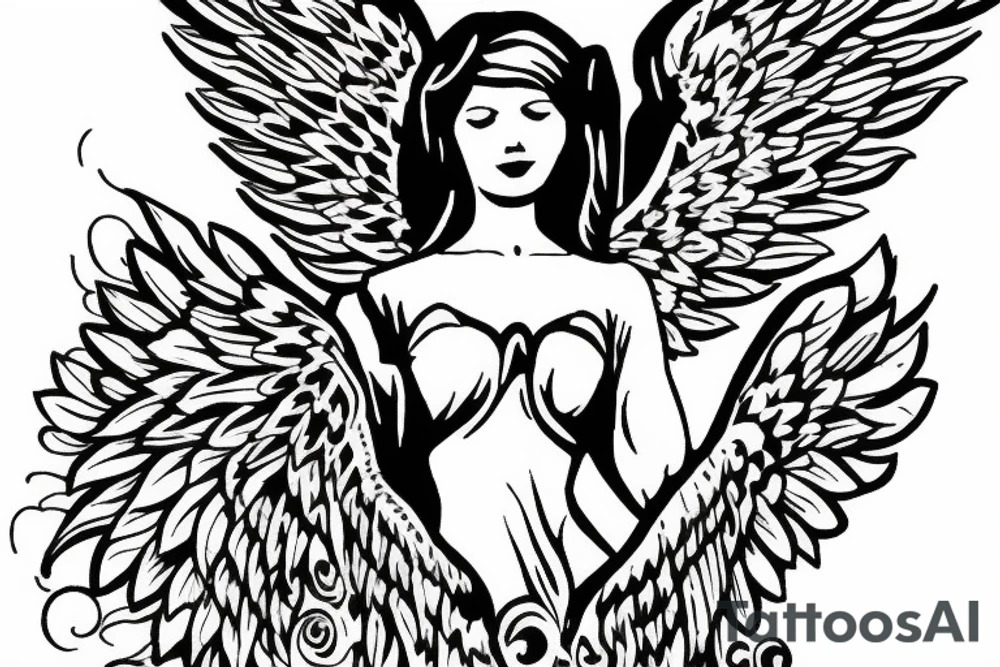 Angel standing and praying with halo and wings tattoo idea