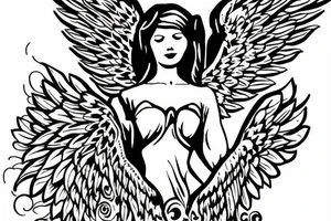 Angel standing and praying with halo and wings tattoo idea
