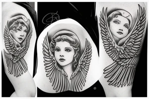 Angel standing and praying with halo and wings tattoo idea