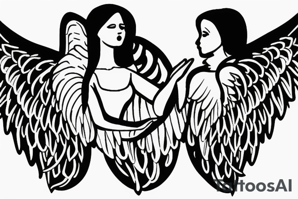 Angel standing and praying with halo and wings tattoo idea