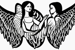 Angel standing and praying with halo and wings tattoo idea