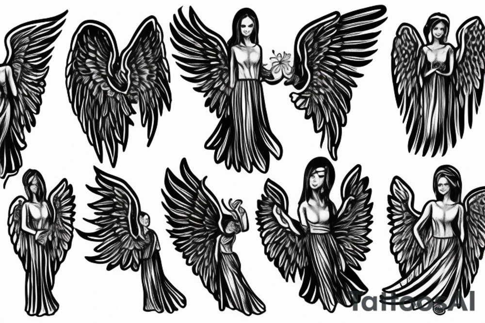 Angel standing and praying with halo and wings tattoo idea
