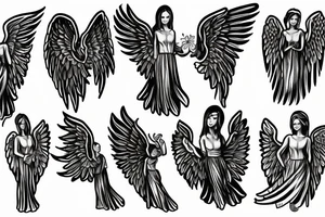 Angel standing and praying with halo and wings tattoo idea