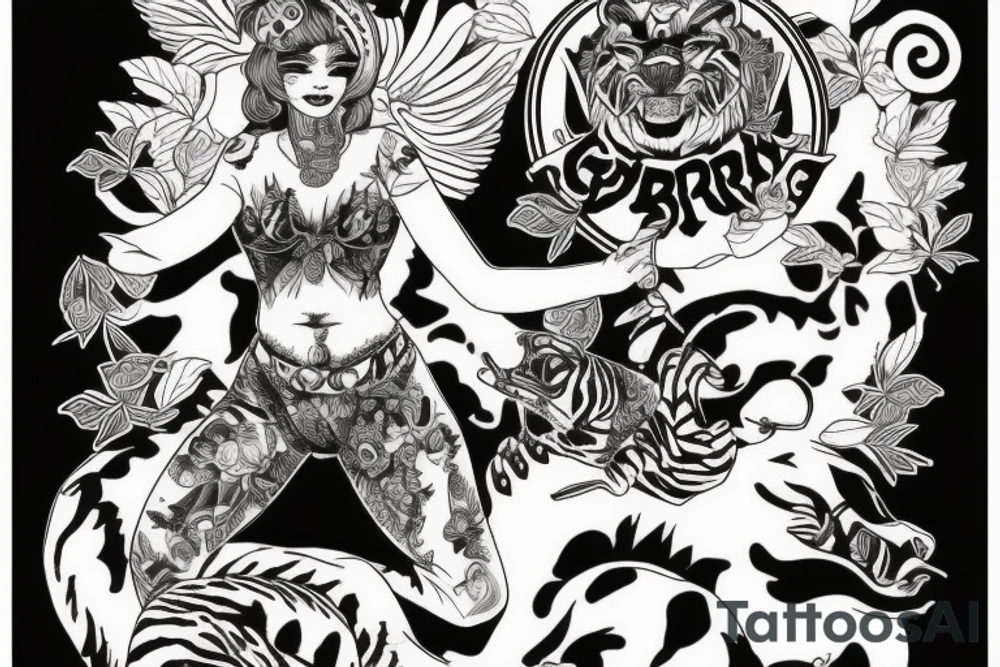 Girl riding on a tiger tattoo idea