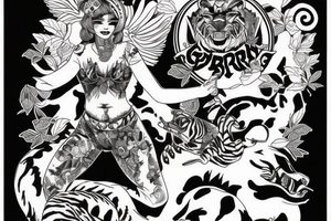 Girl riding on a tiger tattoo idea
